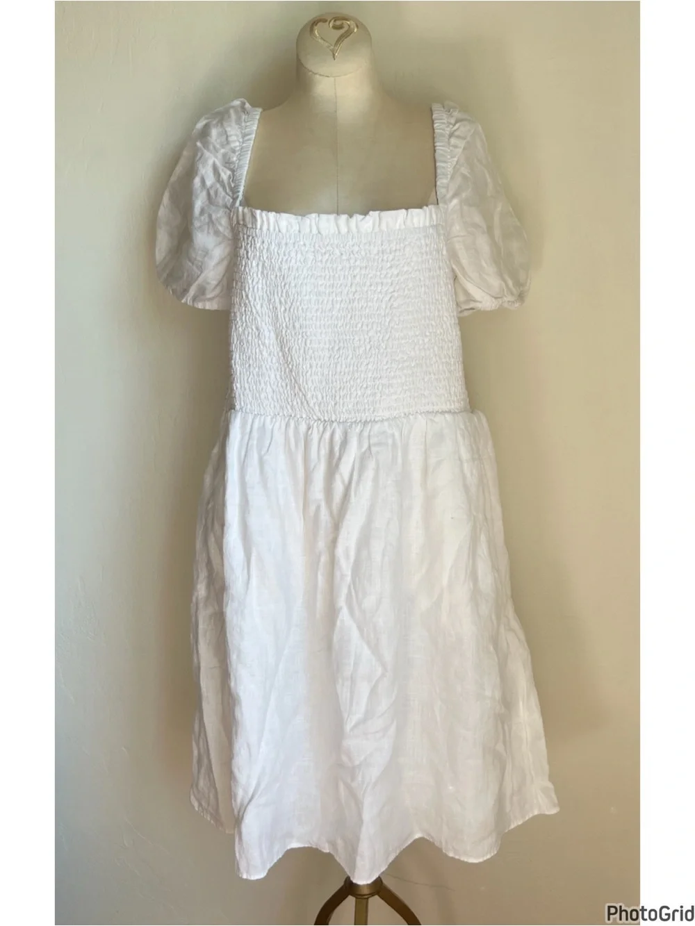 J.Crew White Puff Sleeve Linen Smocked Dress XL New With Tags